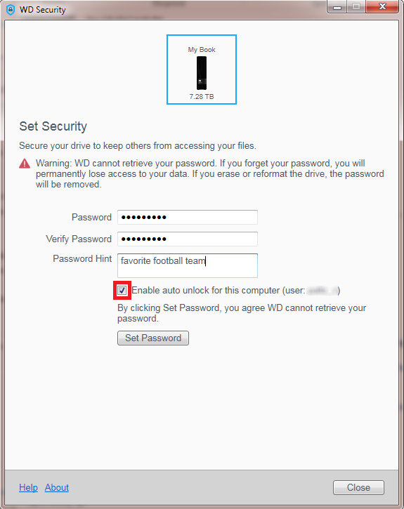 how to lock or unlock my wd my passport ultra